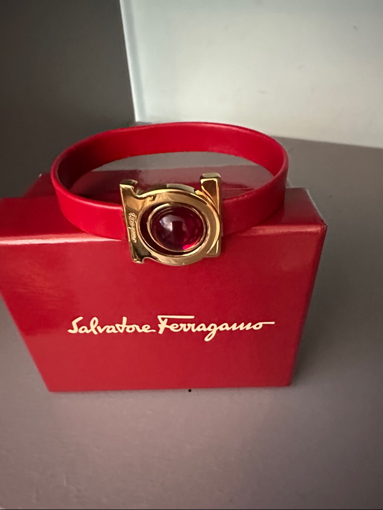 Salvatore Ferragamo Red Hard Metal Over Leather Stunning New Never Worn 225$